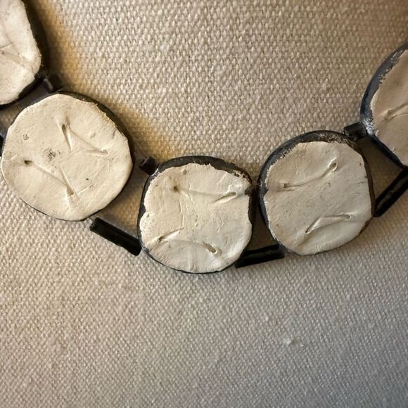 Artisan Made Ceramic Enameled Chocker Necklace on Black Leather Gold Tone Beads. - Picture 6 of 7